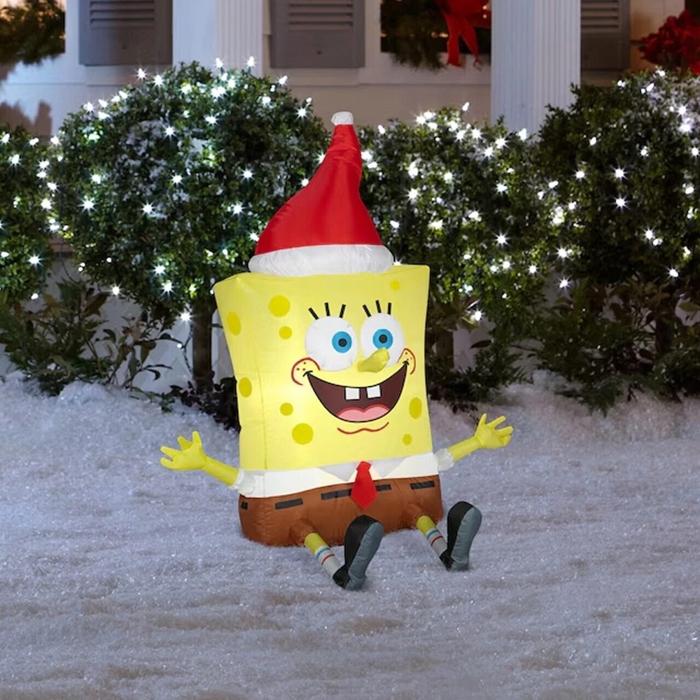 SpongeBob Squarepants Airblown Light Up Inflatable 3.5ft Santa Hat Christmas